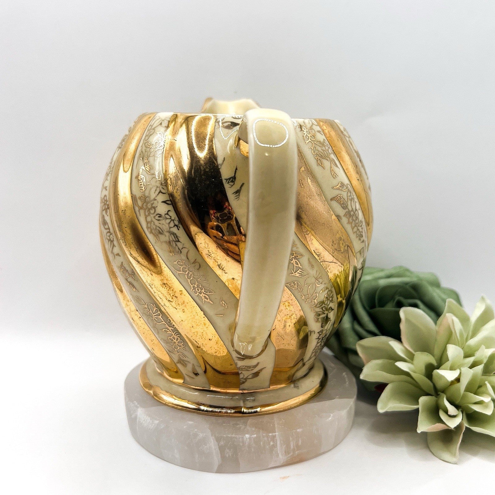 Vintage Sadler Lustreware Ivory & Gold Striped Creamer jug | 1539