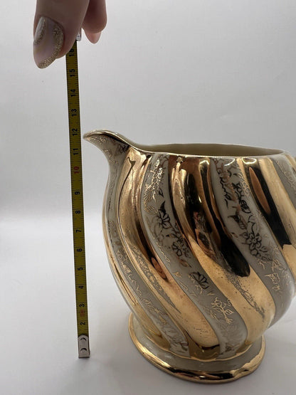 Vintage Sadler Lustreware Ivory & Gold Striped Creamer jug | 1539