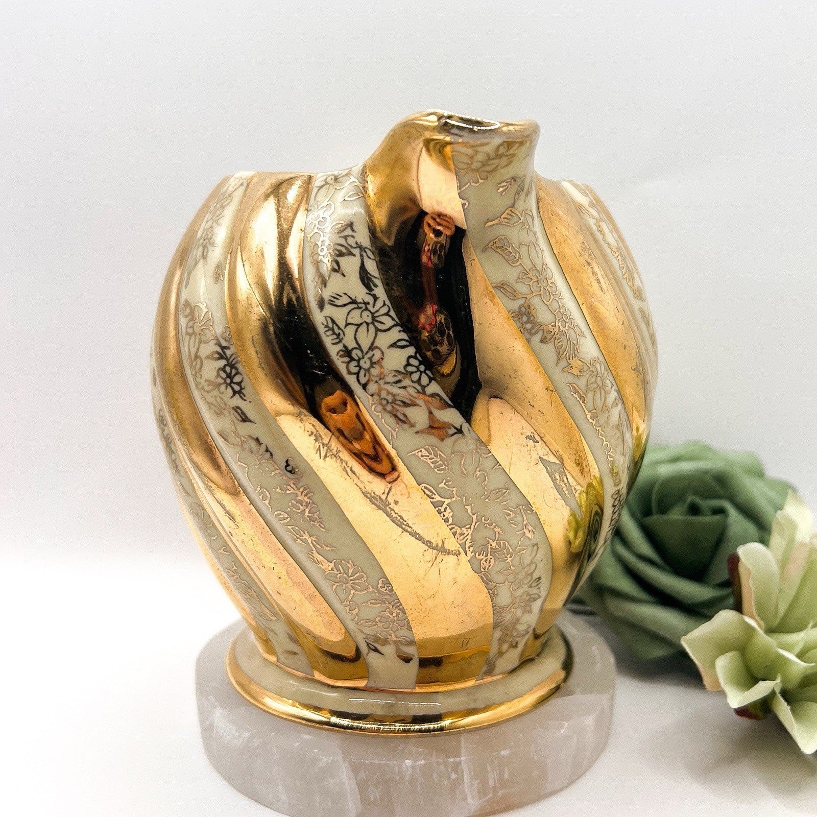 Vintage Sadler Lustreware Ivory & Gold Striped Creamer jug | 1539