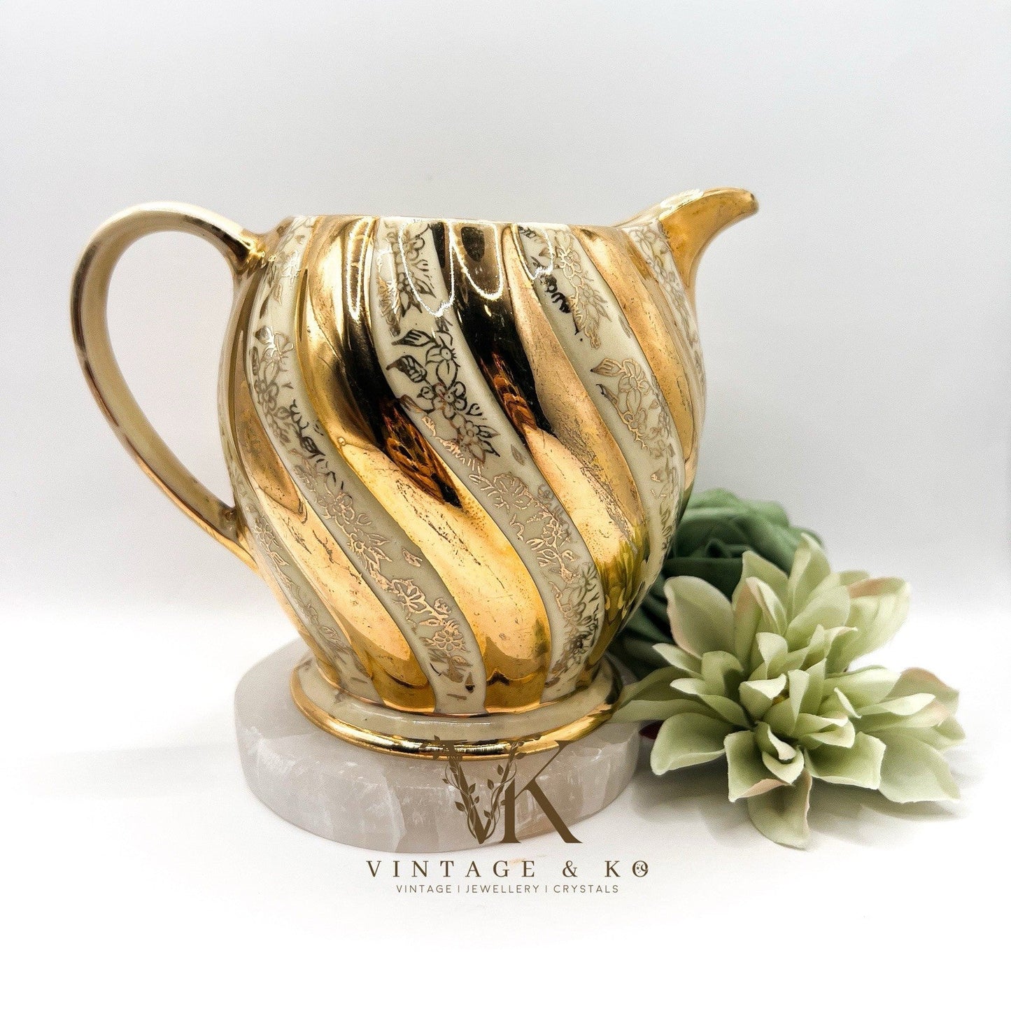 Vintage Sadler Lustreware Ivory & Gold Striped Creamer jug | 1539