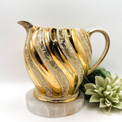 Vintage Sadler Lustreware Ivory & Gold Striped Creamer jug | 1539